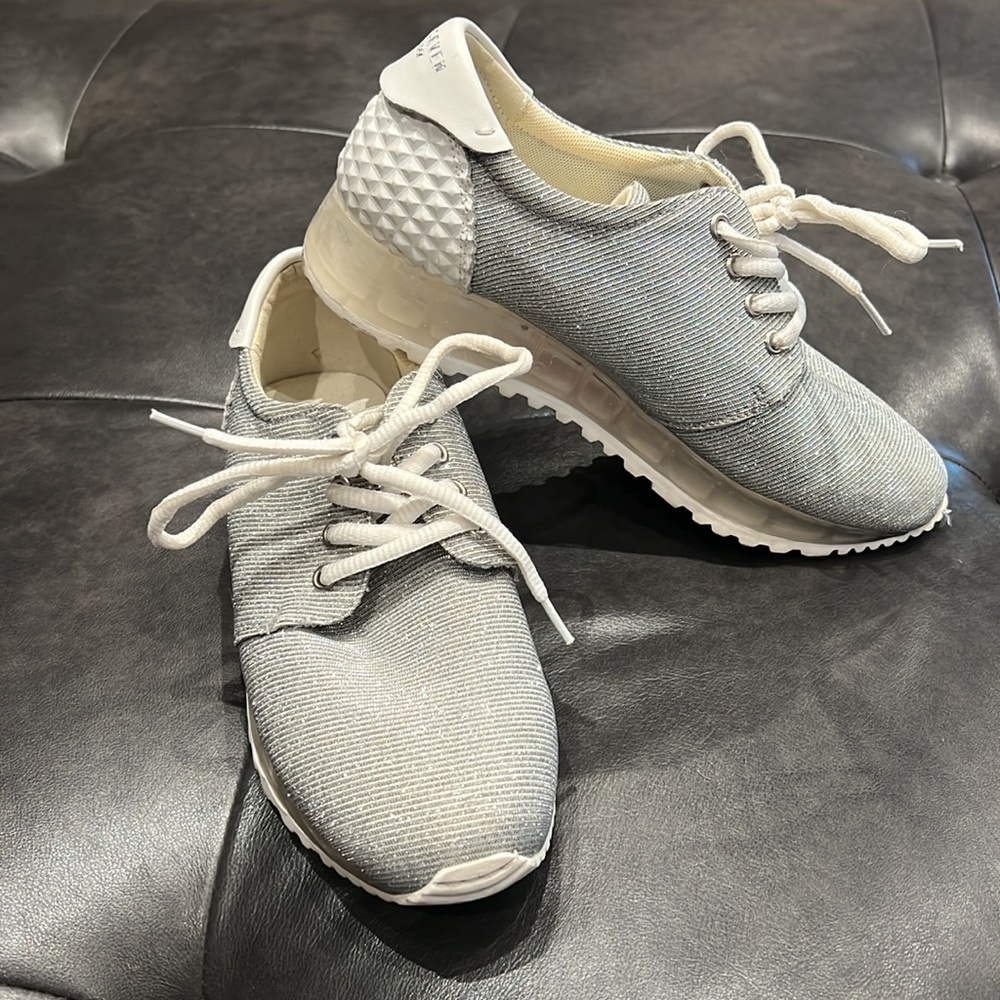 Anthropologie Sparkly Silver fashion tennis shoes Size EU 37